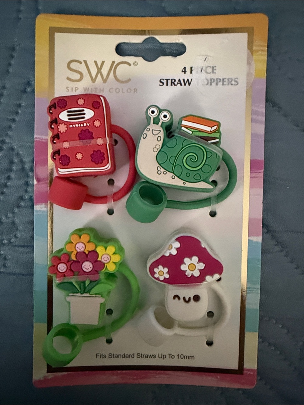 Pink & Green Novelty Straw Toppers - 4 Pack